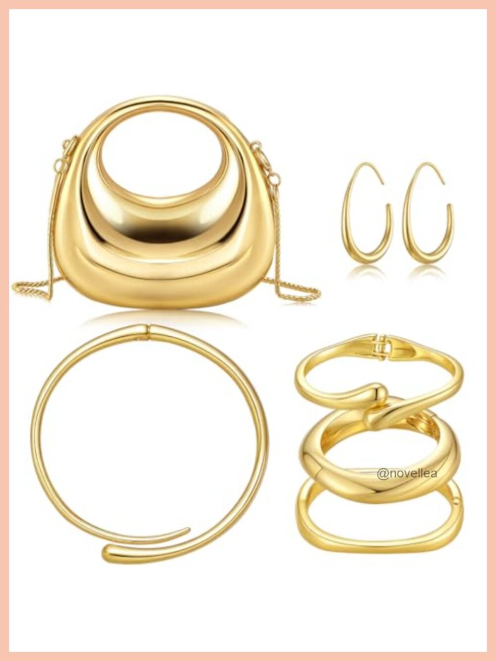Gold Evening Bag with Jewelry Set for Women - 6 Piece Accessories